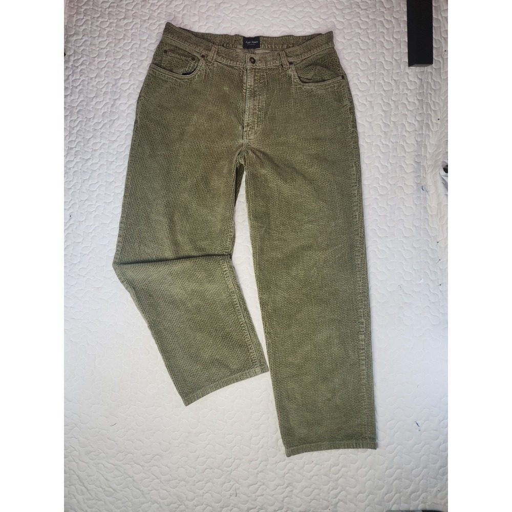 36 Vtg WIDE LEG Corduroy Pants Army - Green Mens Relaxed Baggy preppy old money